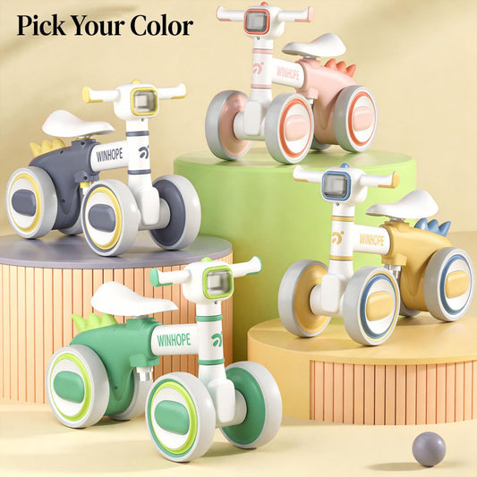 WinHope Baby Balance Bike for 1 Year Old Boys & Girls,Toddler Balance Bike for 12-36 Months Kids,4 Silent Wheels with Colorful Lights & Music,First Bicycle Ride on Toy Gifts(Grey)