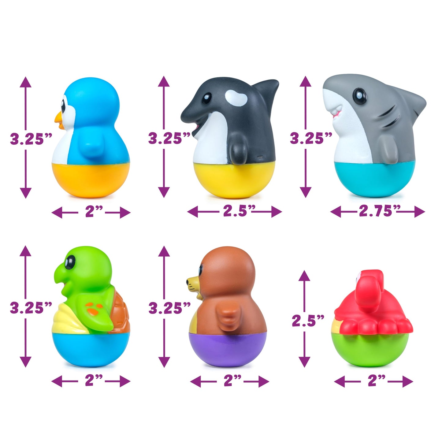 Tub Works® Tub Bobbers™ Bob, Wobble & Float Upright Toddler Bath Toys, 6 Pack | Unique Wobbling Action | Sealed, No Hole Baby Bath Toys | Engaging Bathtub Toys for Kids | Water Table & Baby Pool Play