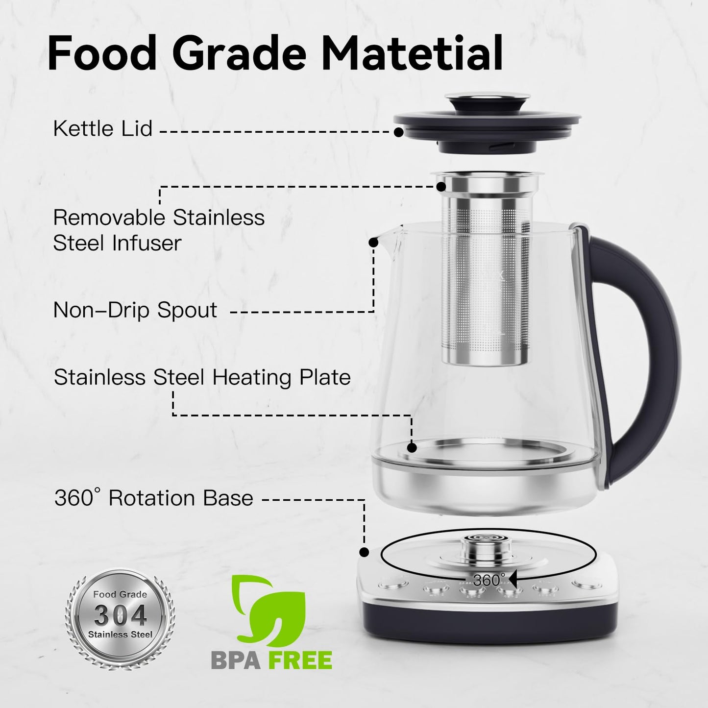 olayks. Electric Kettle With Infuser, 1.5L Electric Tea Kettle With Temperature Control, 1200W Fast heating for Pour Over Coffee, Brew Tea, Boil Hot Water, BPA-Free, Easy to Clean G888B