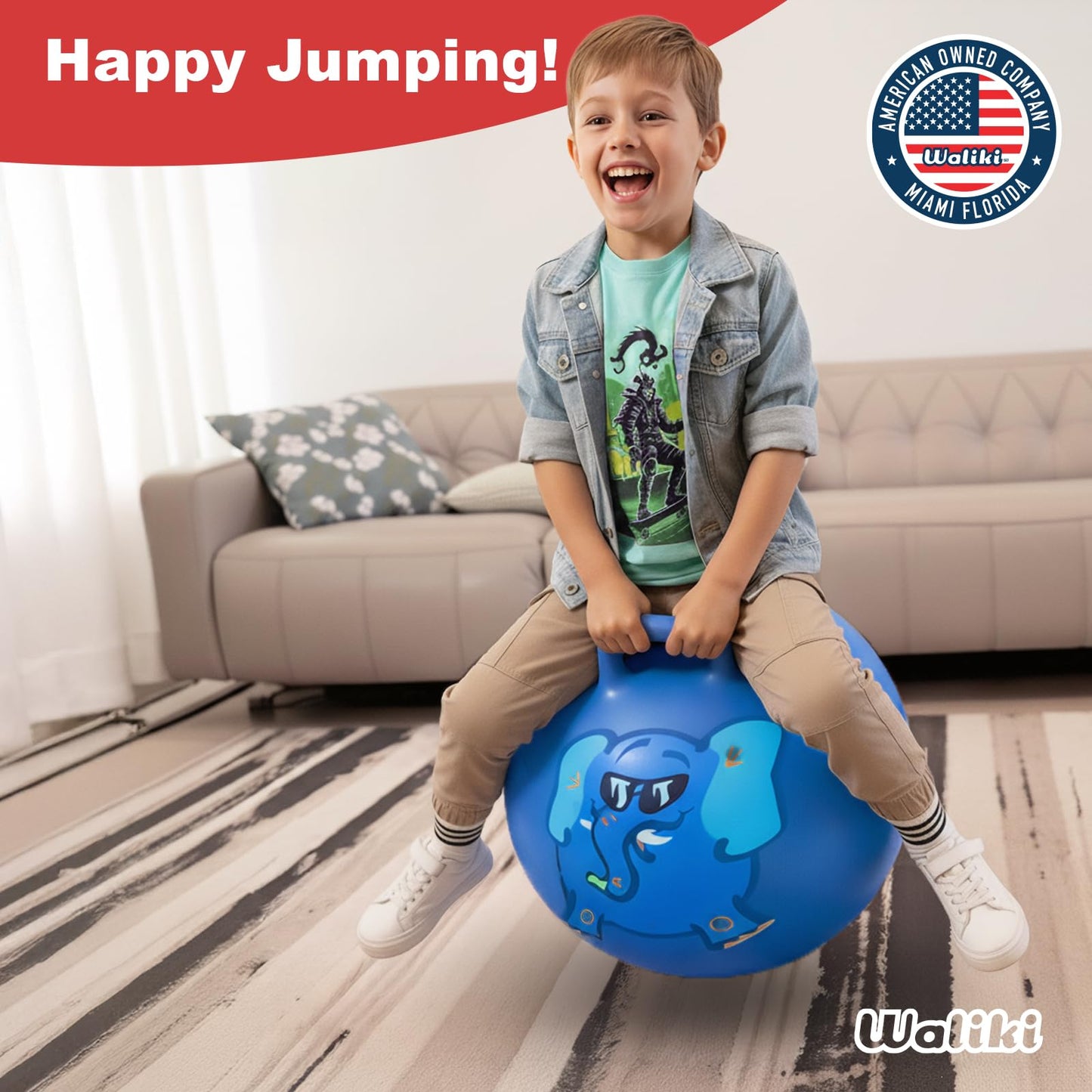 WALIKI Hopper Ball Toy for Boys and Girls Ages 3-6 | Hippity Hop Jumping Ball | Cool Birthday Gift | Blue | 18"