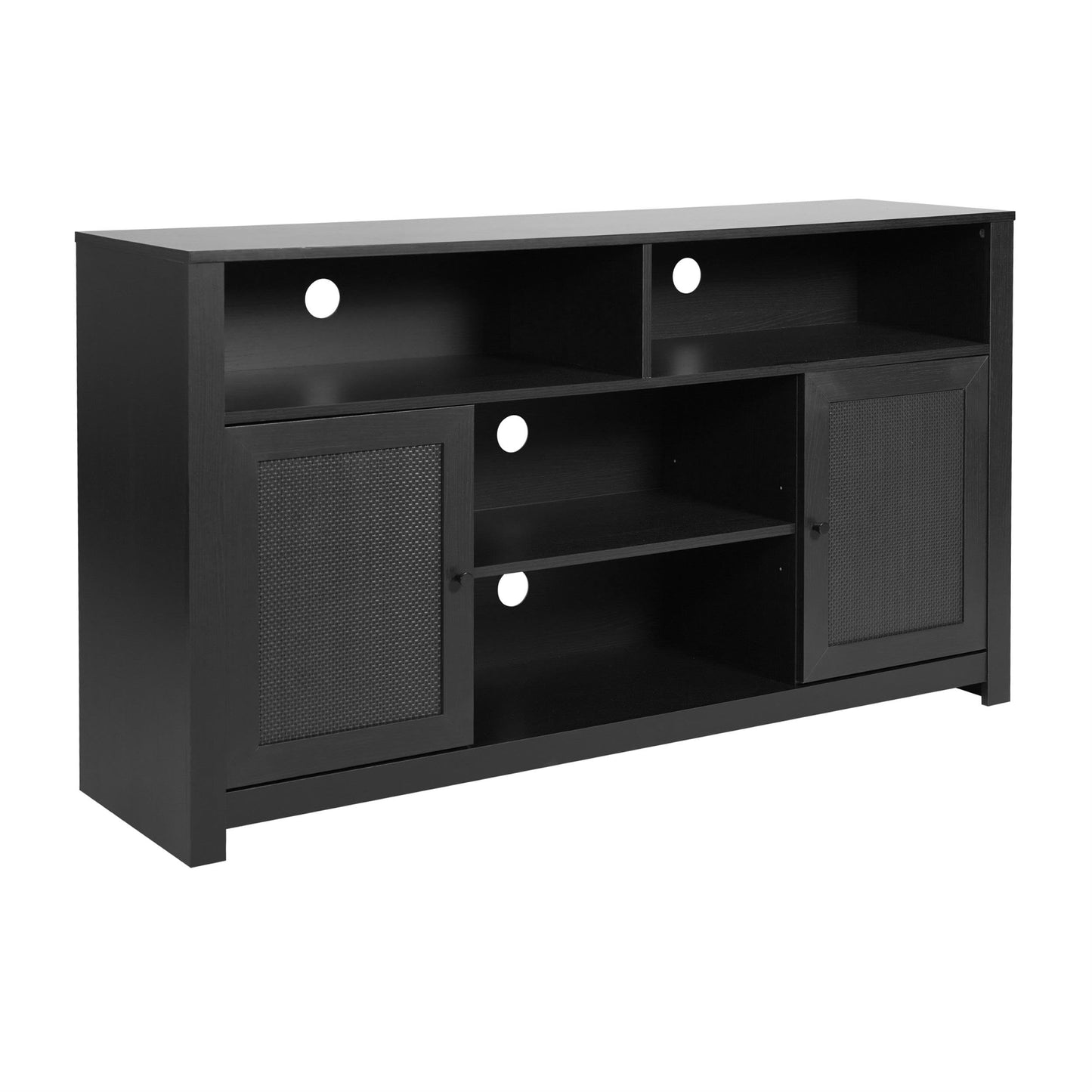 Flash Furniture Malaki Mid-Century Modern Sideboard Buffet Cabinet, 2 Soft Close Doors, Adjustable Center Shelf, Holds up to 65" TV's, 58" Wide, Black/Rattan