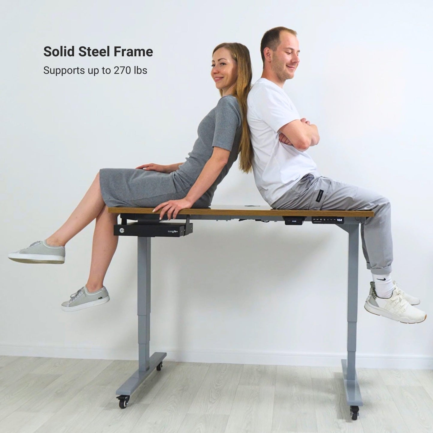 Progressive Desk Stand Up Adjustable Height Electric Standing Desk - 72" x 30" Dual Motor Table for Computer Home Office Workstation - Gray Frame, Gray Oak Top