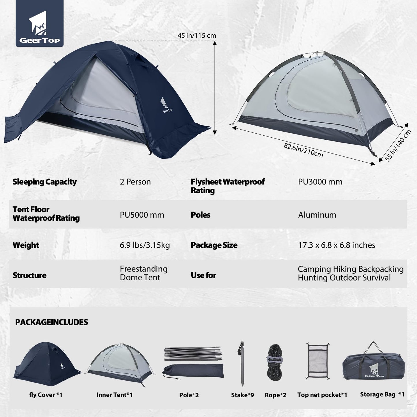 GEERTOP 2 Person Backpacking Tent Waterproof Lightweight 4 Season Outdoor Double Layer Tent for Camping Hiking Mountaineering