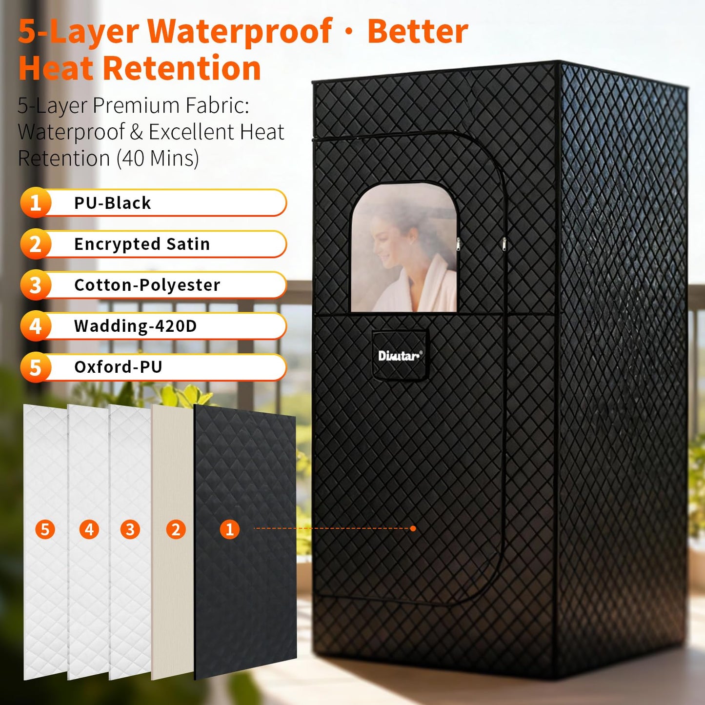 Sauna Box - Portable Sauna for Home with Upgraded 3L 1500W Steamer, Folding Chair and Non-Slip Mat for Relaxation Spa, 5-Layer Waterproof & Insulated Steam Saunas Tent, 3 * 3 * 6ft, Larger (Black)