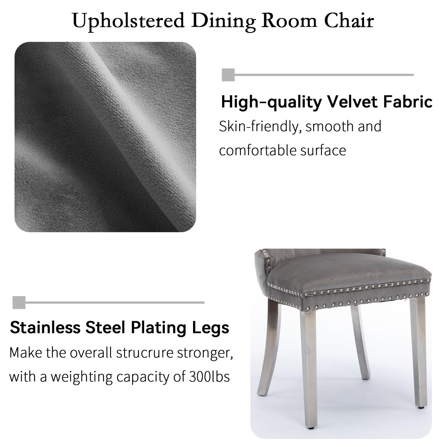 KUVADAZ 47.24" Modern Silver Glass Dining Room Table Set for 4, 5-Piece Round Kitchen Dining Table Set with Cross Metal Legs and 4 Grey Velvet Upholstered Chairs, Glass Kitchen Table and Chairs Set