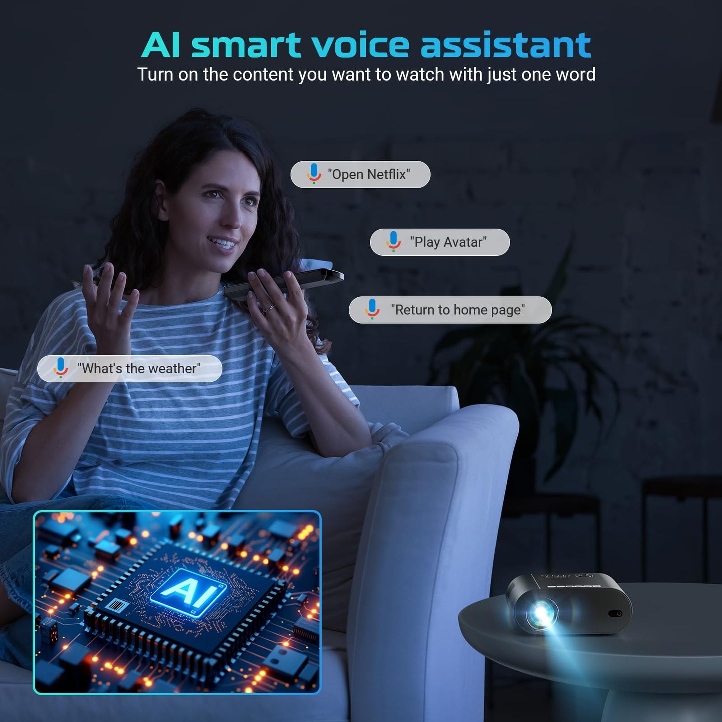 [Google TV/Voice Control]GooDee 4K UHD Smart Projector with WiFi and Bluetooth, Portable Movie Projector Applicable to Prime Video,YouTube Built-in, Dolby Sound Home Theater for Indoor/Outdoor