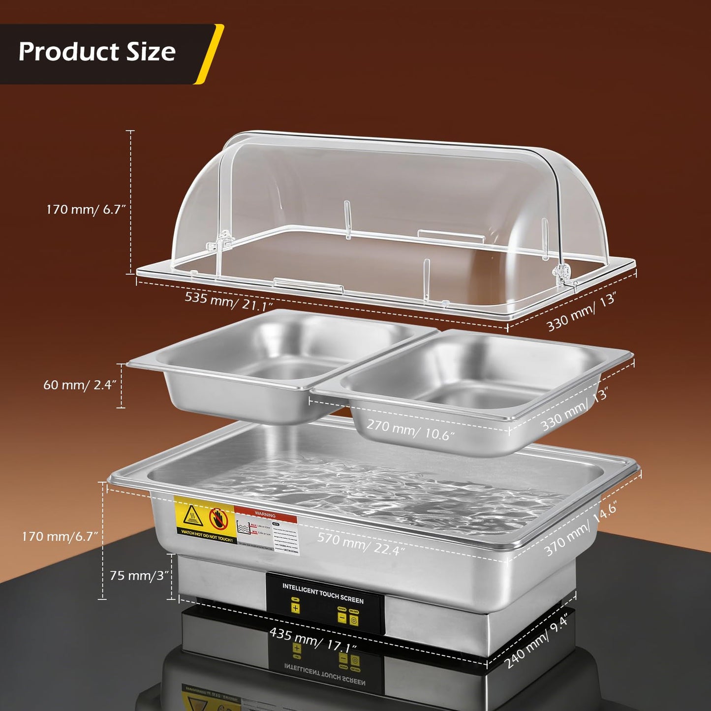 Dyna-Living Electric Chafing Dishes for Buffet, 9.5QT Half Size Chafing Dish Buffet Set 600W Electric Buffet Servers and Warmers with Temp Control Display Roll Top Food Warmers for Parties Catering