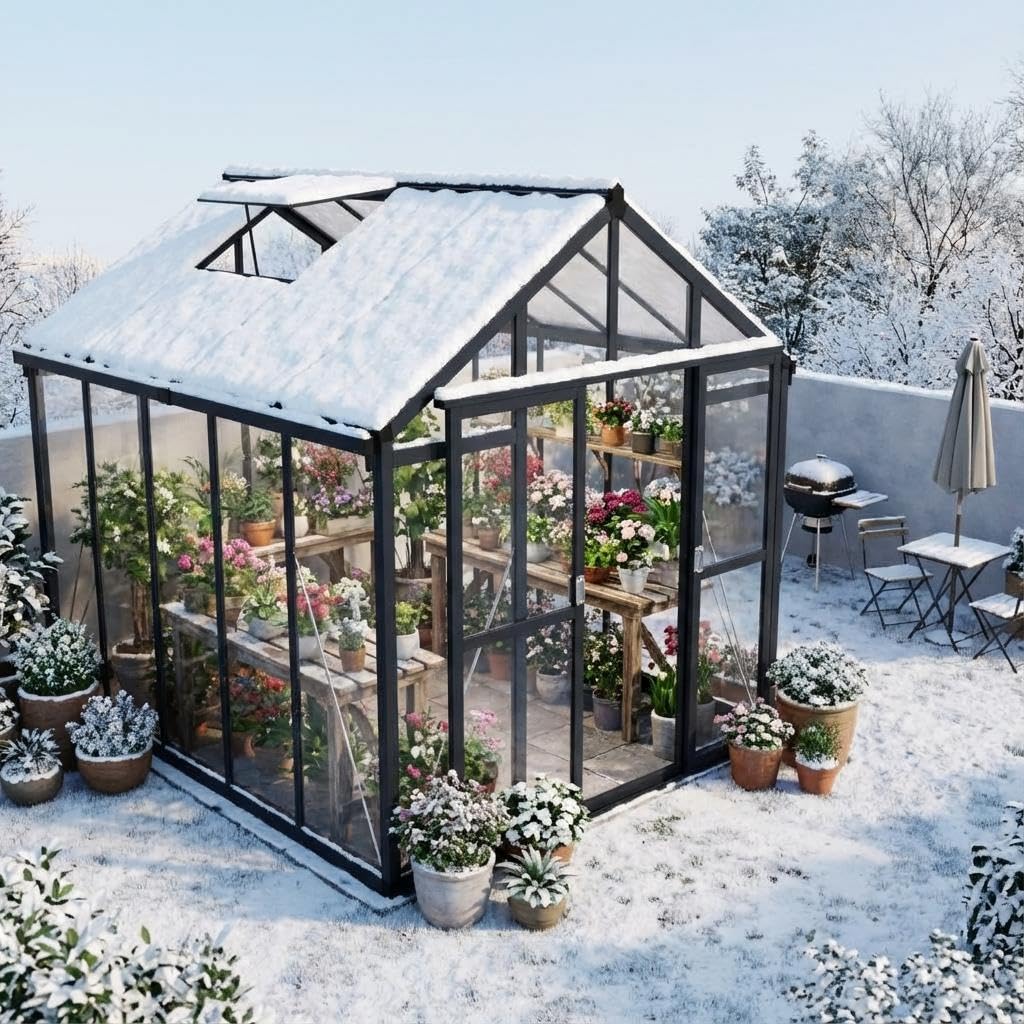 6x8 FT Greenhouse, Polycarbonate Walk-in Greenhouse for Outdoors with Roof Vent & Lockable Smooth-Gliding Sliding Door, Heavy-Duty Aluminum Green House for Garden, Backyard, Patio, Lawn, Dark Grey