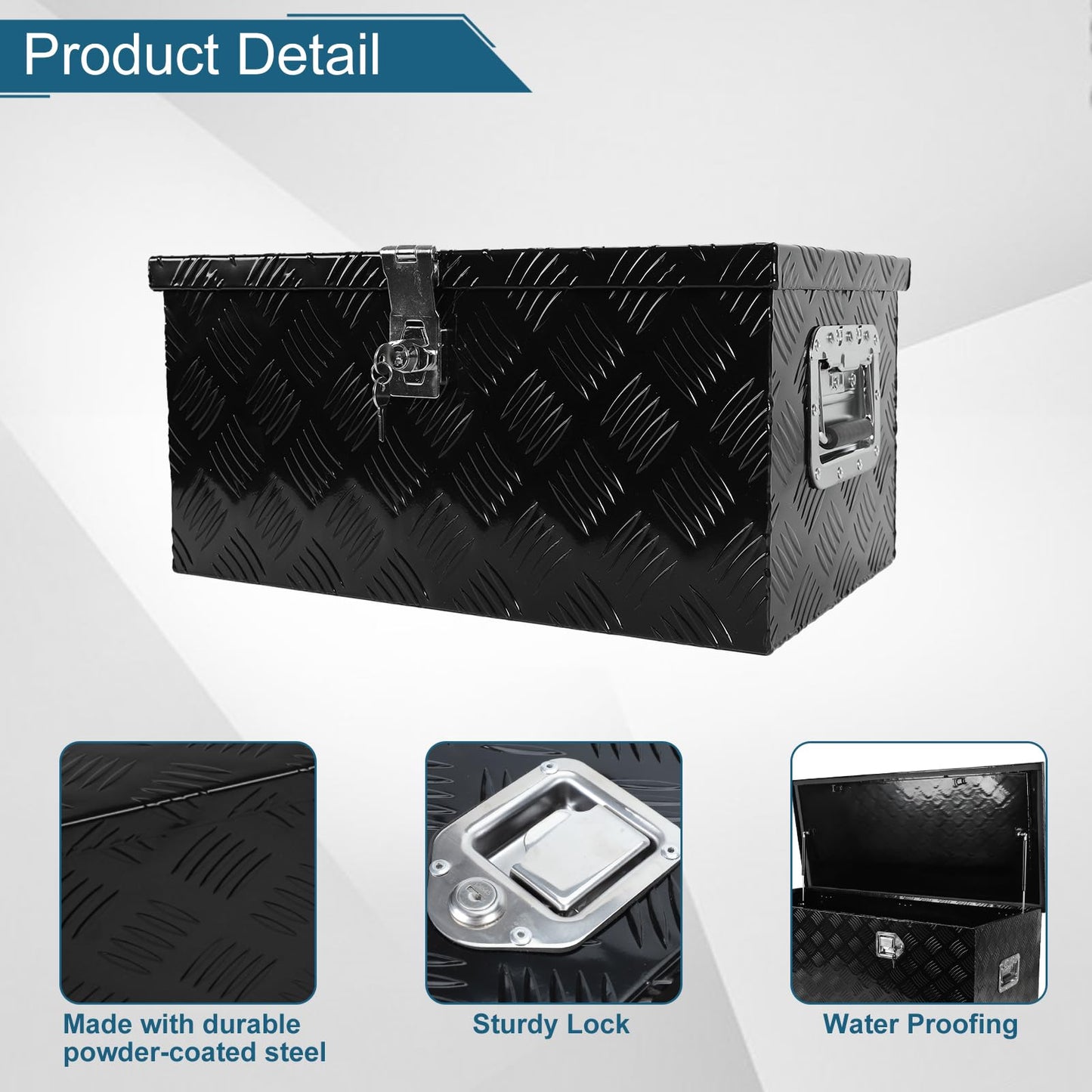 Gooeap 20 X 12 X 9.45 Inch Black Aluminum 5 Bar Tread Tool Box Truck Car Outdoor Trailer Pickup Underbody Toolbox, RV Storage Organizer, Underbed Tools Organizer With Lock & Keys