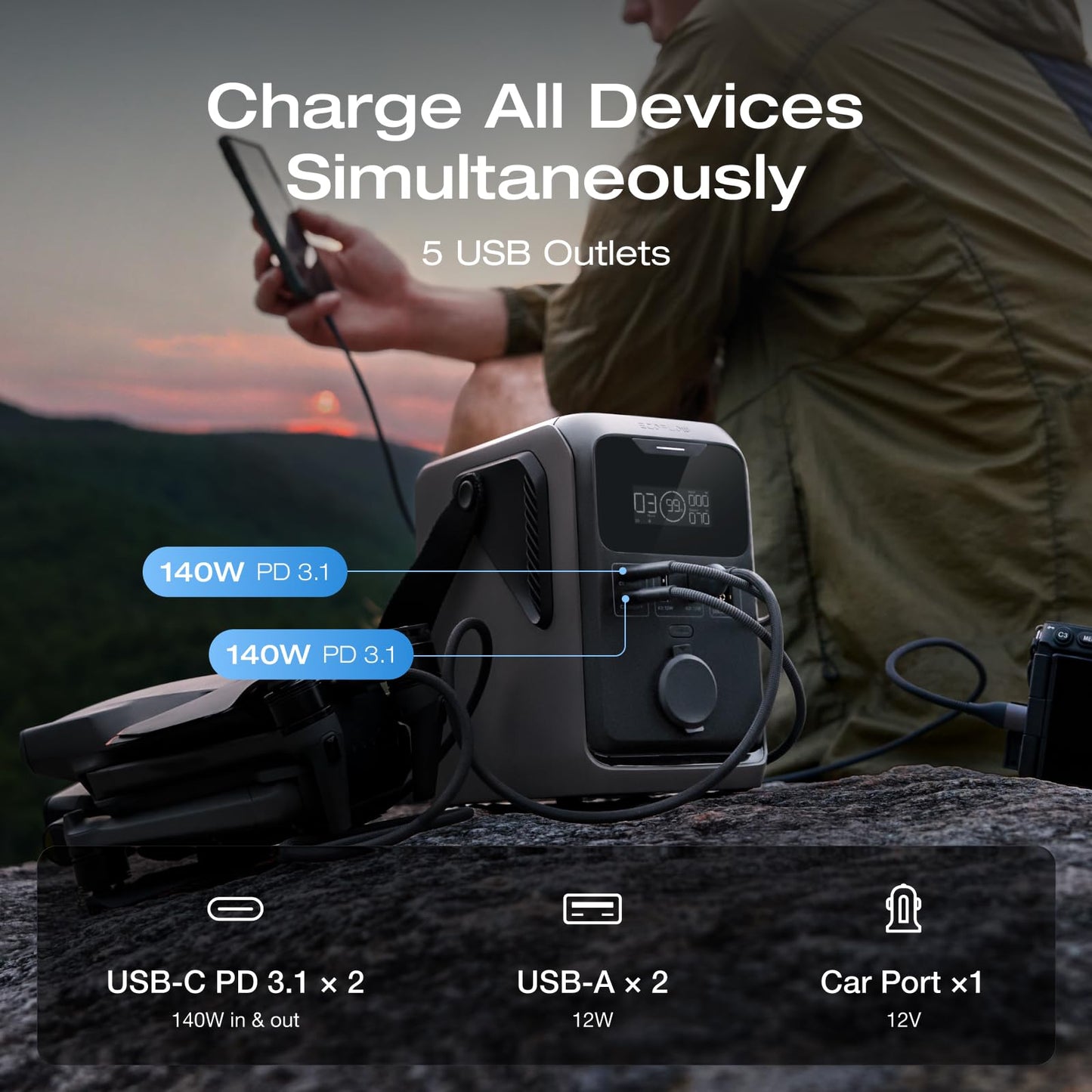 EF ECOFLOW TRAIL 300 DC Power Bank Station, 288Wh Outdoor Portable Power Station, LiFePO4 Battery, 300W DC Output, Compact Solar Generator for Camping, Travel, and Emergency (No Wall Charger Included)