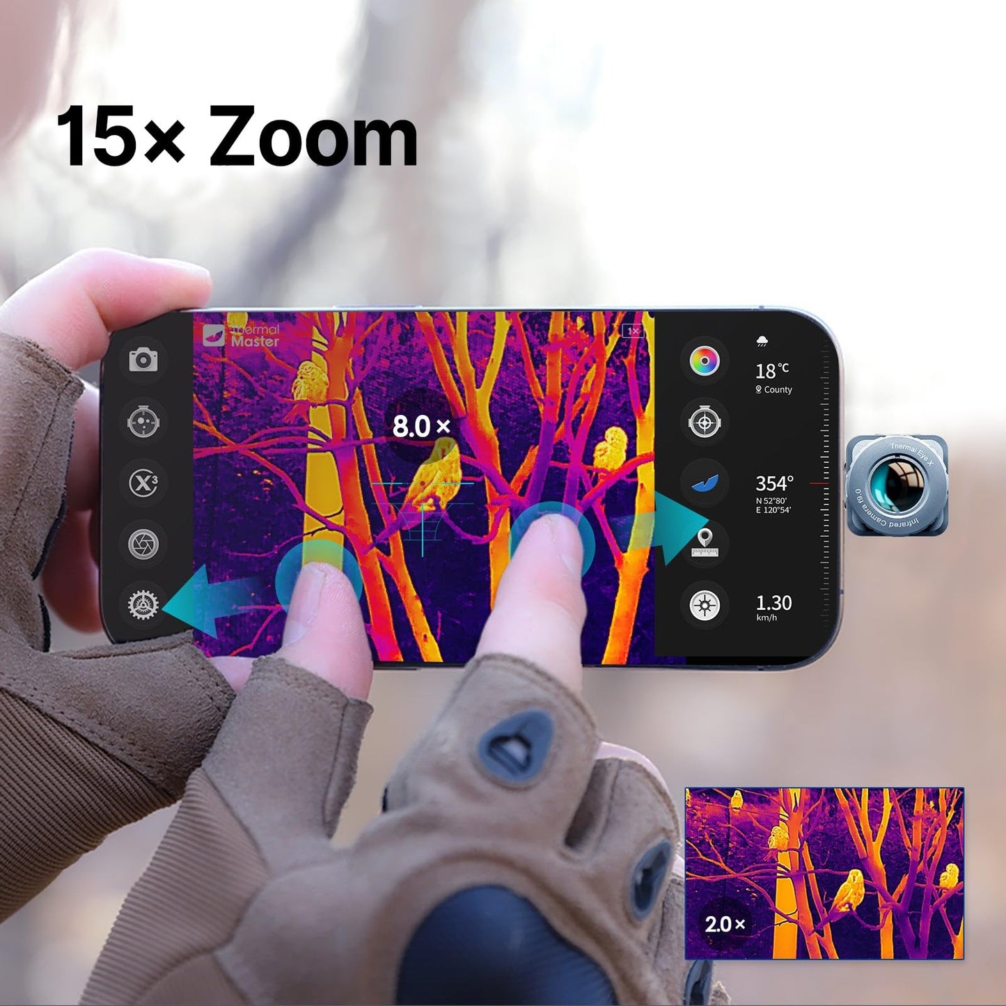 Thermal Camera for Android, X2 Thermal Night Vision Monocular, See 950 Yards, 50Hz, 15× Digital Zoom