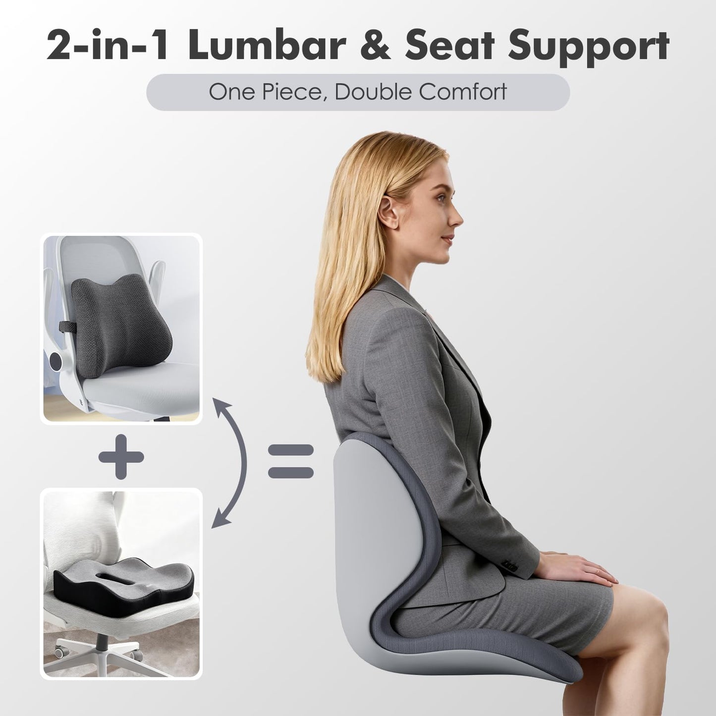 Civa Ergonomic Back Support Seat for Chair and Long Sitting, Full Back, Hip and Thigh Support with Structured Lumbar System and Extra-Thick Memory Foam for Pain Relief and Reduced Sitting Discomfort