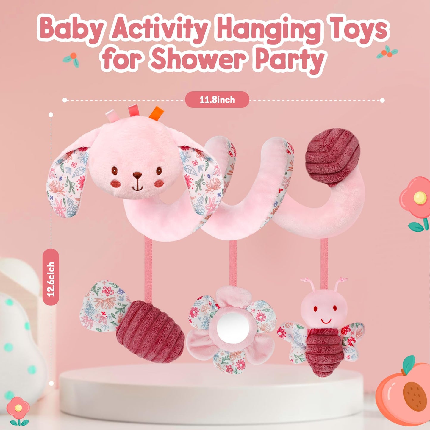 TSYAN Car Seat Toys for Babies 0-6 Months Boy,Baby Spiral Hanging Plush Activity Toys Thank You Gifts for Newborn 0 3 6 9 12 Months Baby Boys Girls