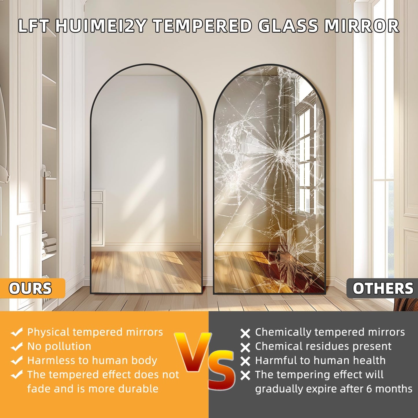 LFT HUIMEI2Y 76.4"x37" Arch Full Length Mirror, Large Floor Full Body Tempered Mirror with Aluminum Alloy Frame for Living Room, Bedroom, Gym, Stand or Leaning Wall-Mounted, Black