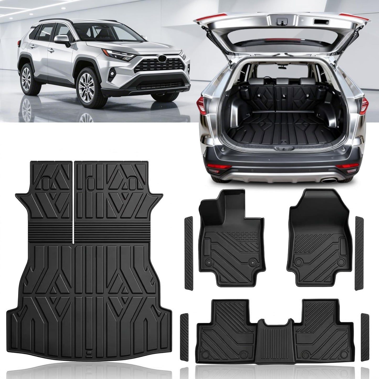 SSESS Custom Fit TPE Car Floor Mats & Cargo Liner Set for Toyota RAV4 2025 2024-2019 (Not for Hybrid), All-Weather Anti-Slip Protection with 3D Waterproof High-Edge & Original Retention System