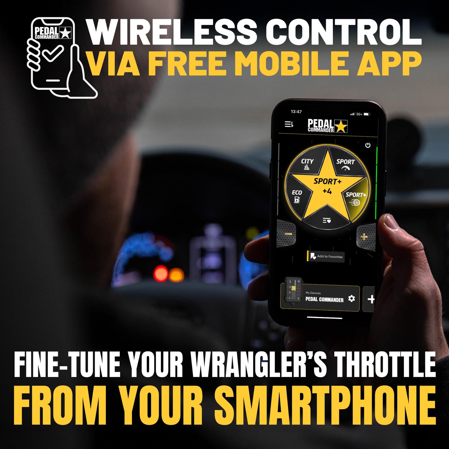 PEDAL COMMANDER for Jeep Wrangler JK 2007-2018 Throttle Response Controller - Plug-and-Play Upgrade, App Control, Throttle Controller Off-Road Performance Mods Jeep Wrangler Accessories