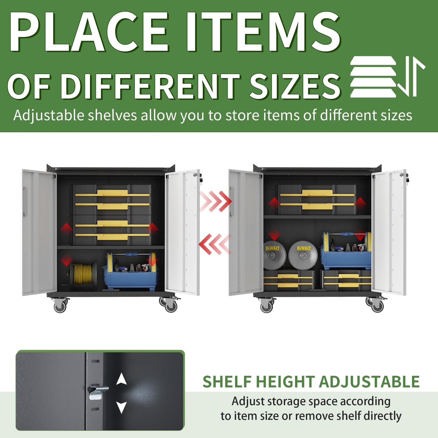 OPTYMIRA Garage Tool Storage Cabinet,Mobile Heavy Duty Metal Tool Chests & Cabinets with Lockable Doors,Black Rolling Tool Cabinets with Wheels,Assembly Required