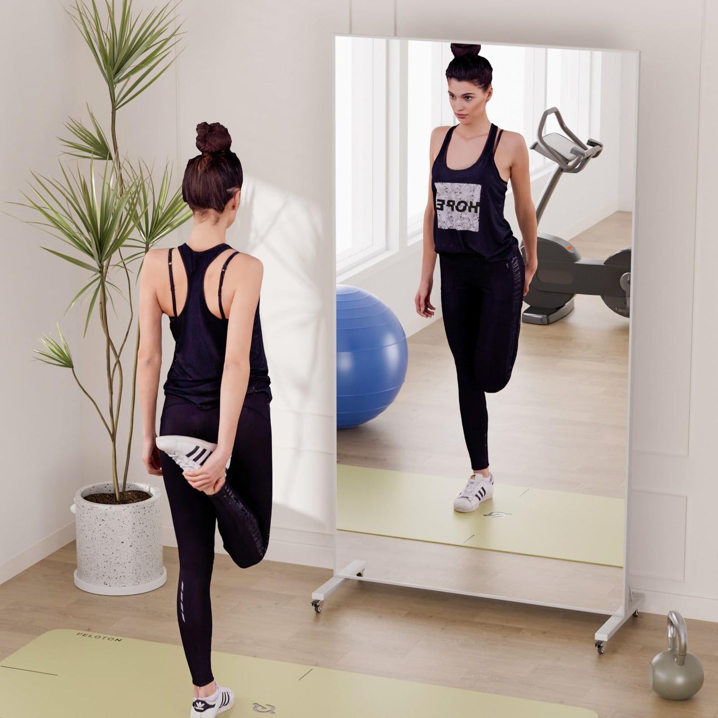 brisafe Large Rolling Mirror 71" x 40" Shatterproof Tempered Glass Easy to Move Full-Length Mirror for Gym/Dance Studio/Yoga Room/Home, White