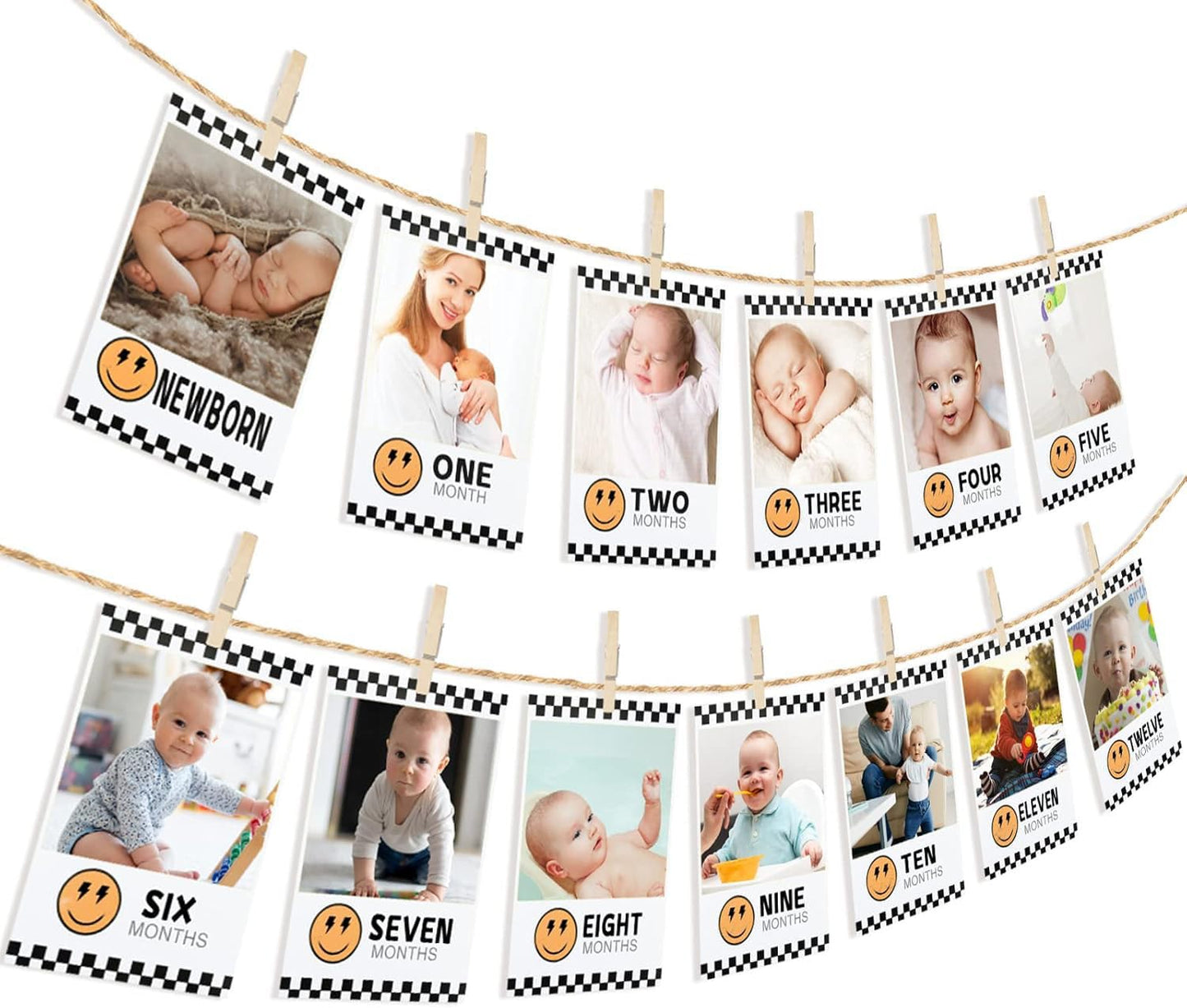 One Happy Dude Baby First Birthday Photo Banner for Newborn to 12 Months Photograph Bunting 1st Birthday Photo Display Garland for Boys Monthly Milestone Party Decor