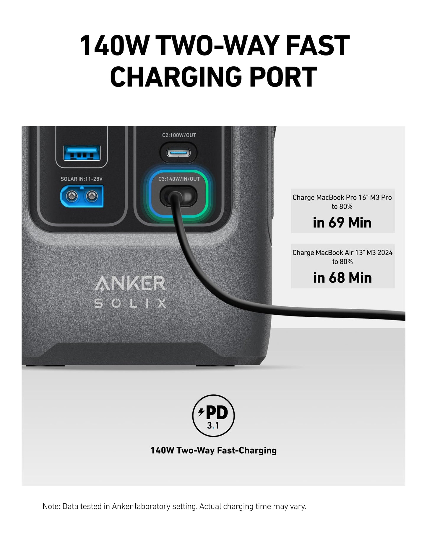Anker SOLIX C200 DC Power Bank Station with Car Charging Cable, 192Wh Portable Power Station, LiFePO4 Battery, 200W Solar Generator, for Outdoor Camping, Traveling, and Emergencies.