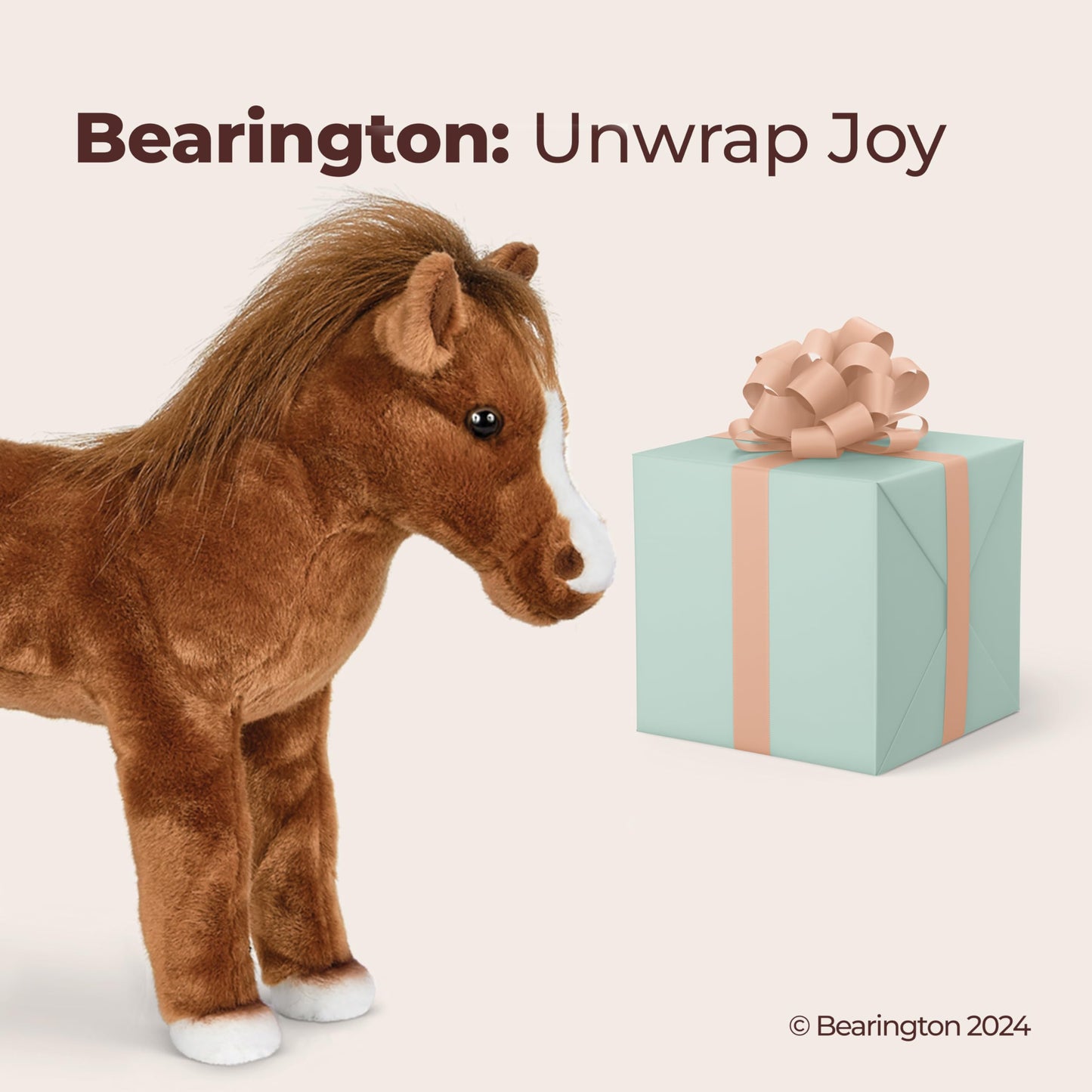 Bearington Blaze Plush Horse Stuffed Animal - 13.5" Realistic Stuffed Horses Plush Toys with Soft Brown Fur and White Hooves - Lifelike Cuddly Horse Plushies Gift for Kids, Toddlers and Animal Lovers