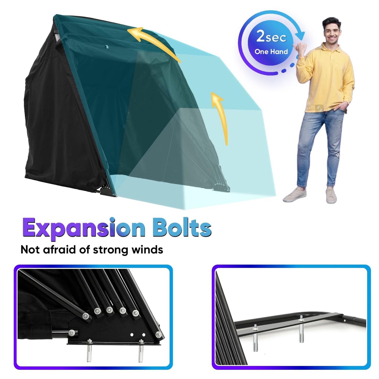 Quictent 136"x 54" Motorcycle Storage Shelter with Code Lock & Carry Bag Heavy Duty Vehicle Shed Cover Garage Tent with 2 Roll-Up Side Windows - Black