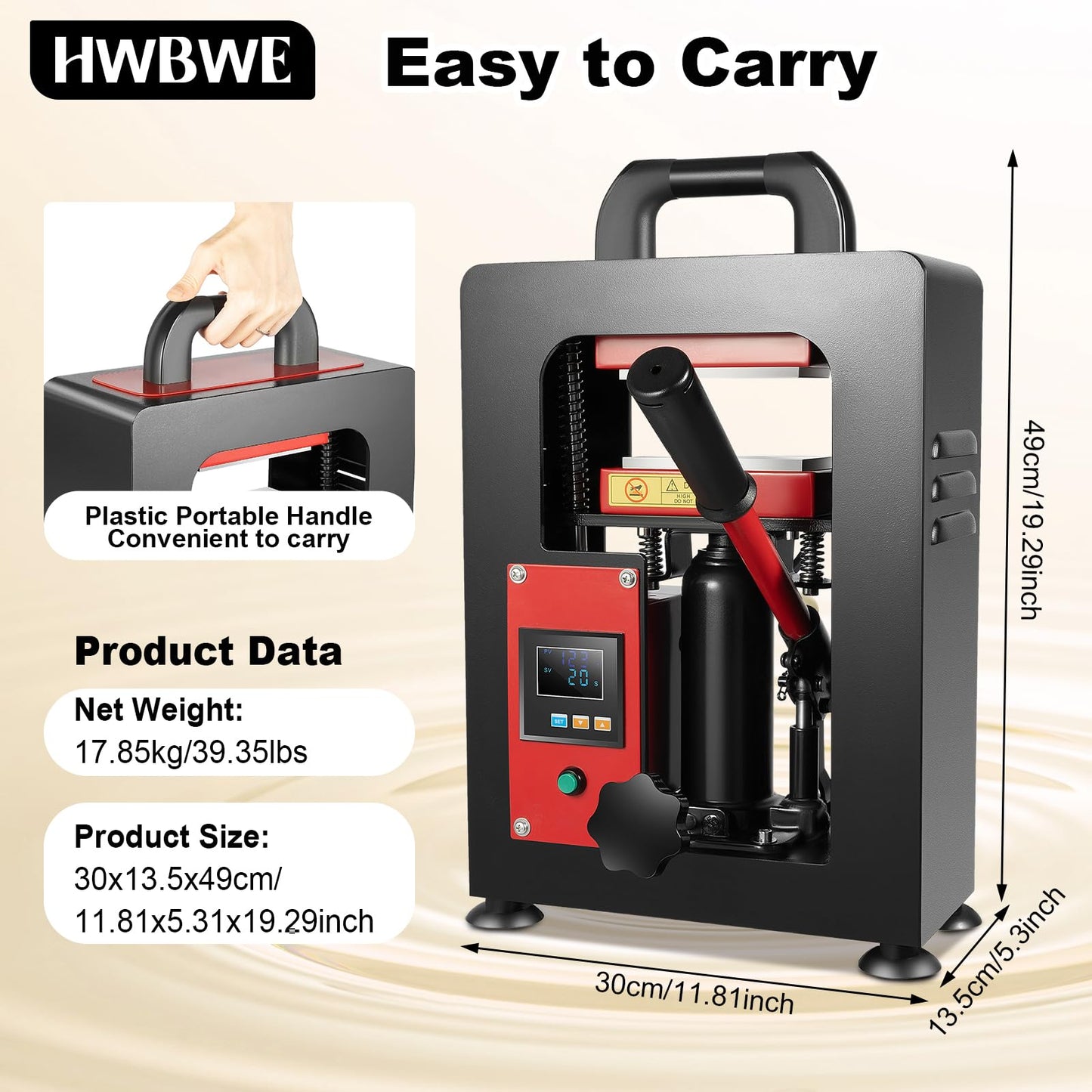 5 Ton Hydraulic Heat Press Machine, Portable Manual Heat Press Machine with LCD Display and Liftable Handle, Heavy-Duty Heat Press for Printing Heat Transfer Equipment