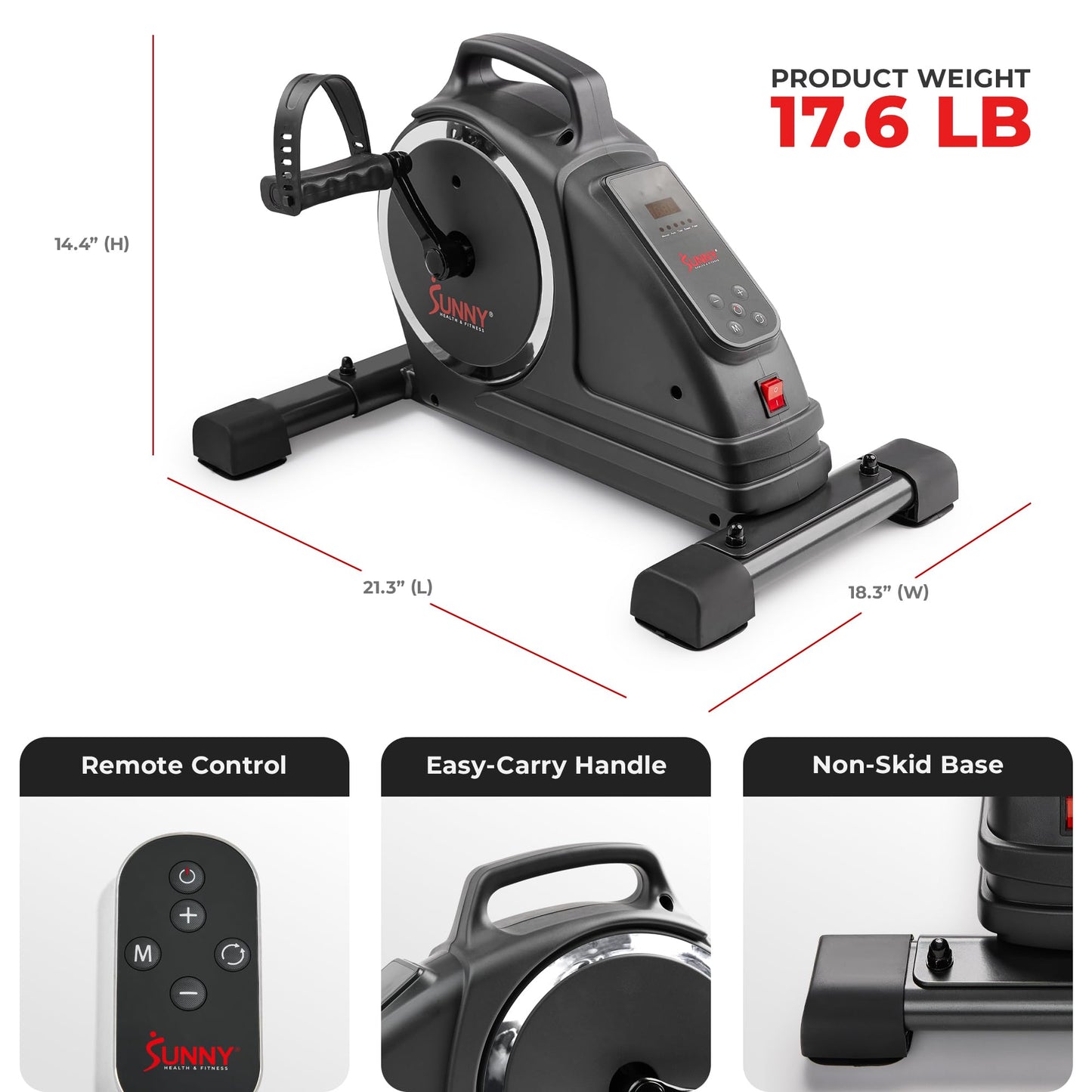 Sunny Health & Fitness Dual Function Smart Motorized Mini Bike Trainer, Under Desk Exercise Machine for Senior Training, Arm/Leg Cardio Cycle Workout, Free SunnyFit App Bluetooth Link-SF-B020029SMART