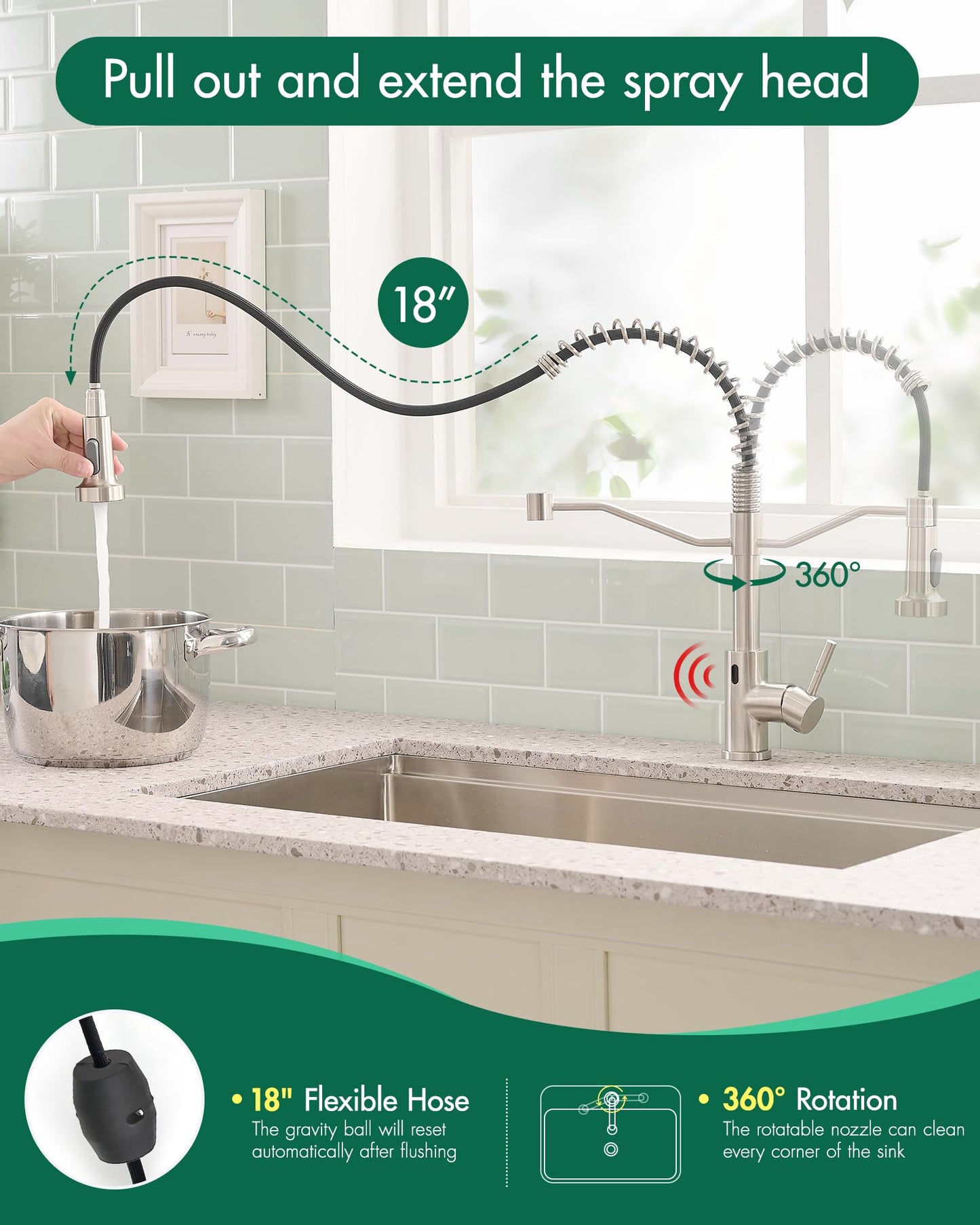 AIMADI Touchless Kitchen Faucet with Pull Down Sprayer,Brushed Nickel Motion Sensor Kitchen Sink Faucet,Smart Hands Free Stainless Steel Spring Faucets for Farmhouse RV Utility Sink,1 or 3 Hole