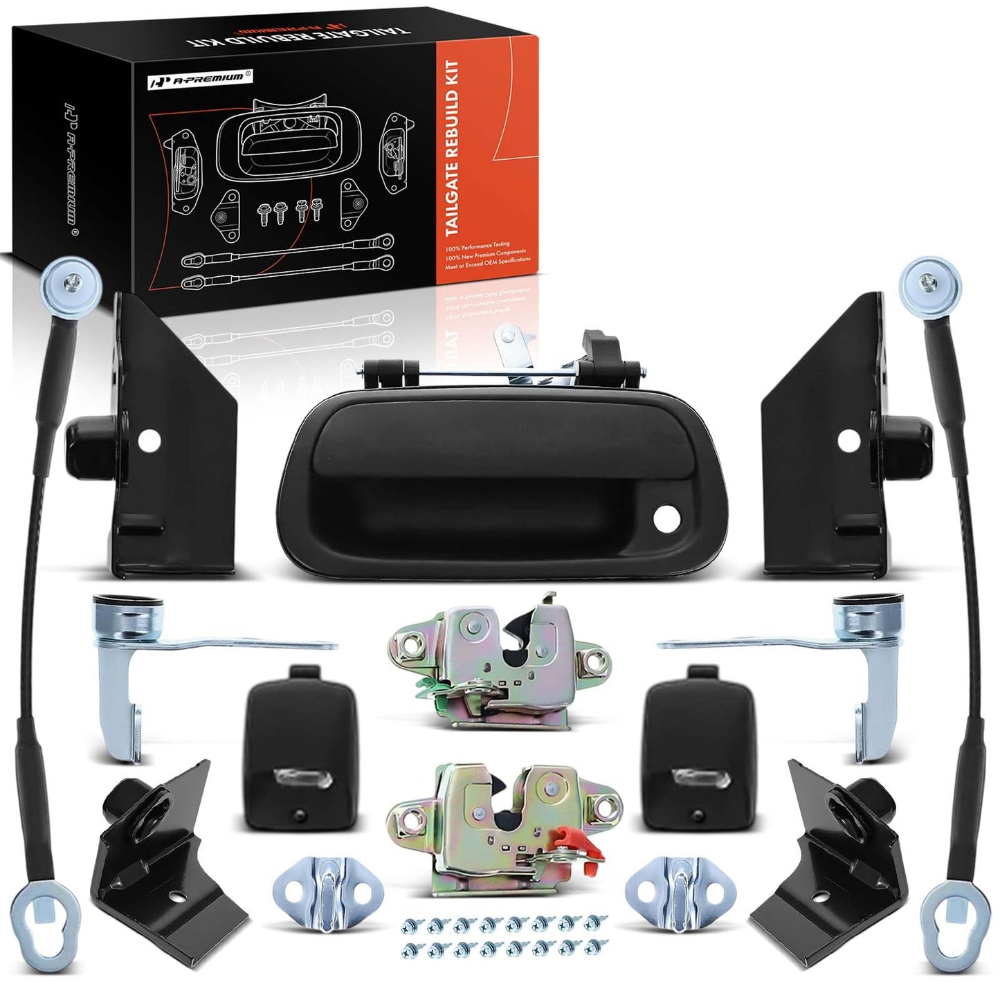 A-Premium Tailgate Rebuild Kit Compatible with Toyota Tundra 2000-2006, Rear Tailgate Parts Handle Bezel Latch Hinge Cable Lamp Striker Bolts (Pack of 31)