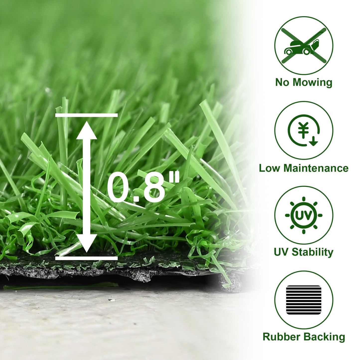 Yescom Artificial Grass Turf Fake Grass Rug Synthetic Lawn with Drainage Holes for Backyard Garden Outdoor Indoor Decor 50'x3'x3PCS(450 Sq.Ft) 0.8" Pile Height