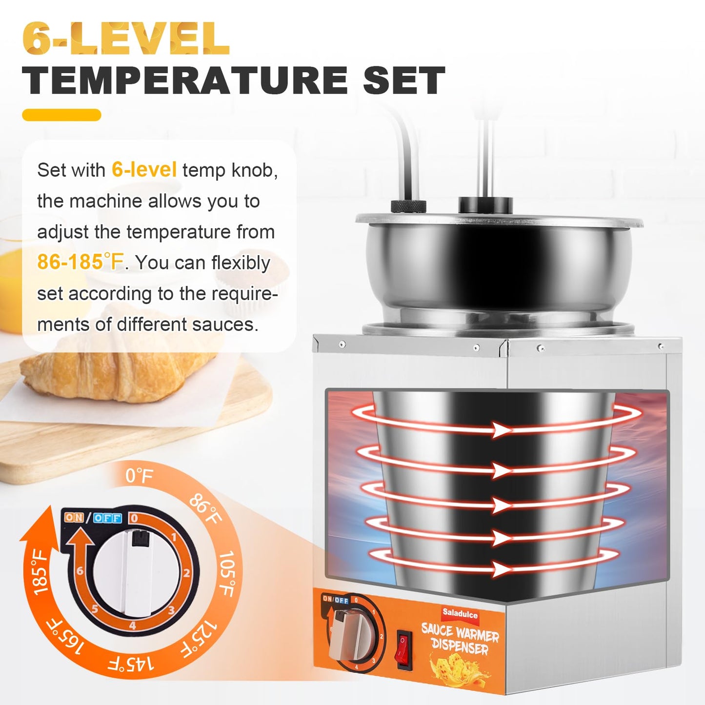 Saladulce 4.2Qt Nacho Cheese Dispenser Warmer Cheese Sauce Warmer with Cleaning Kits&9 Stickers, Pump Dispenser for Sauce Cheese Fudge Caramel