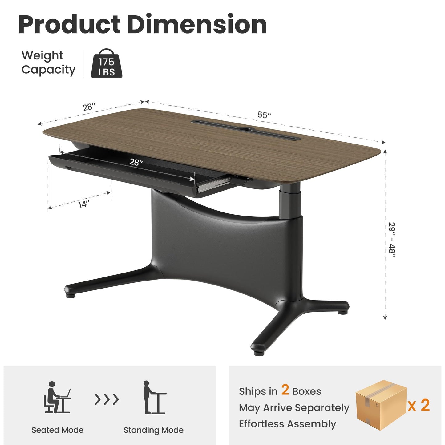 COLAMY Electric Standing Desk, Whole-Piece Gaming Desk with Dual Motors, Ergonomic Footrest, Drawers for Storage, Adjustable Height Sit-Stand Desk for Home Office (Veneer Desktop, Walnut + Black)