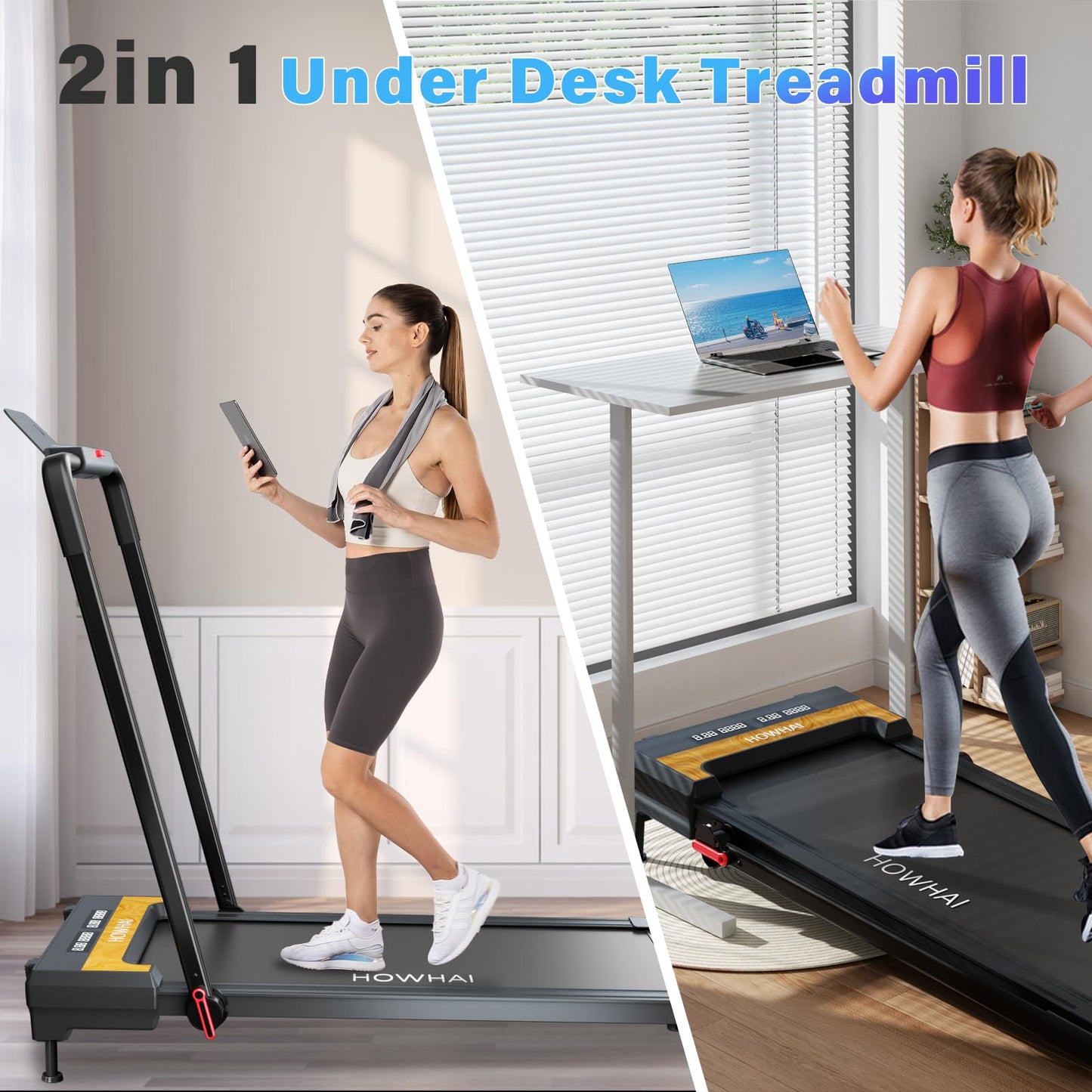 HOWHAI Treadmill with Auto Incline 9%, Walking Pad Treadmills for Home with 2.5HP, Speed 7.6MPH Walking Pad with Handle Bar, Foldable Treadmill, Remote Control and LED Display, Compact for Home Office