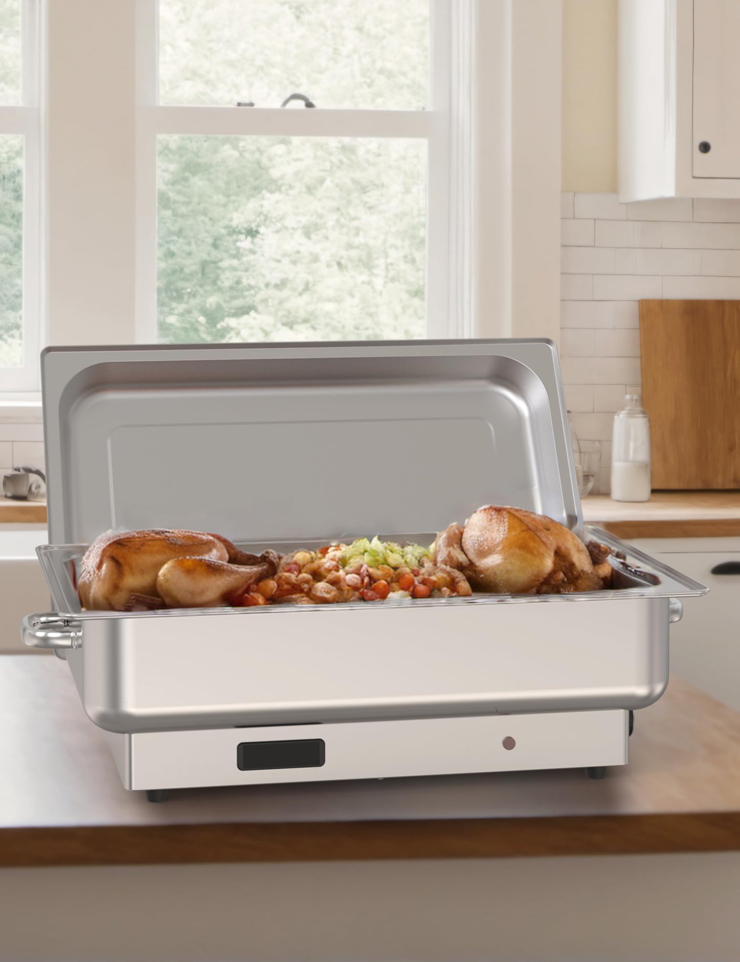 2 PACK Electric Chafing Dish Buffet Set 9 QT Buffet Food Servers and Warmers Digital Display Temperature with 1 Full-size Pan & 2 Half-size Pan Stainless Steel for Parties Weddings Caterings