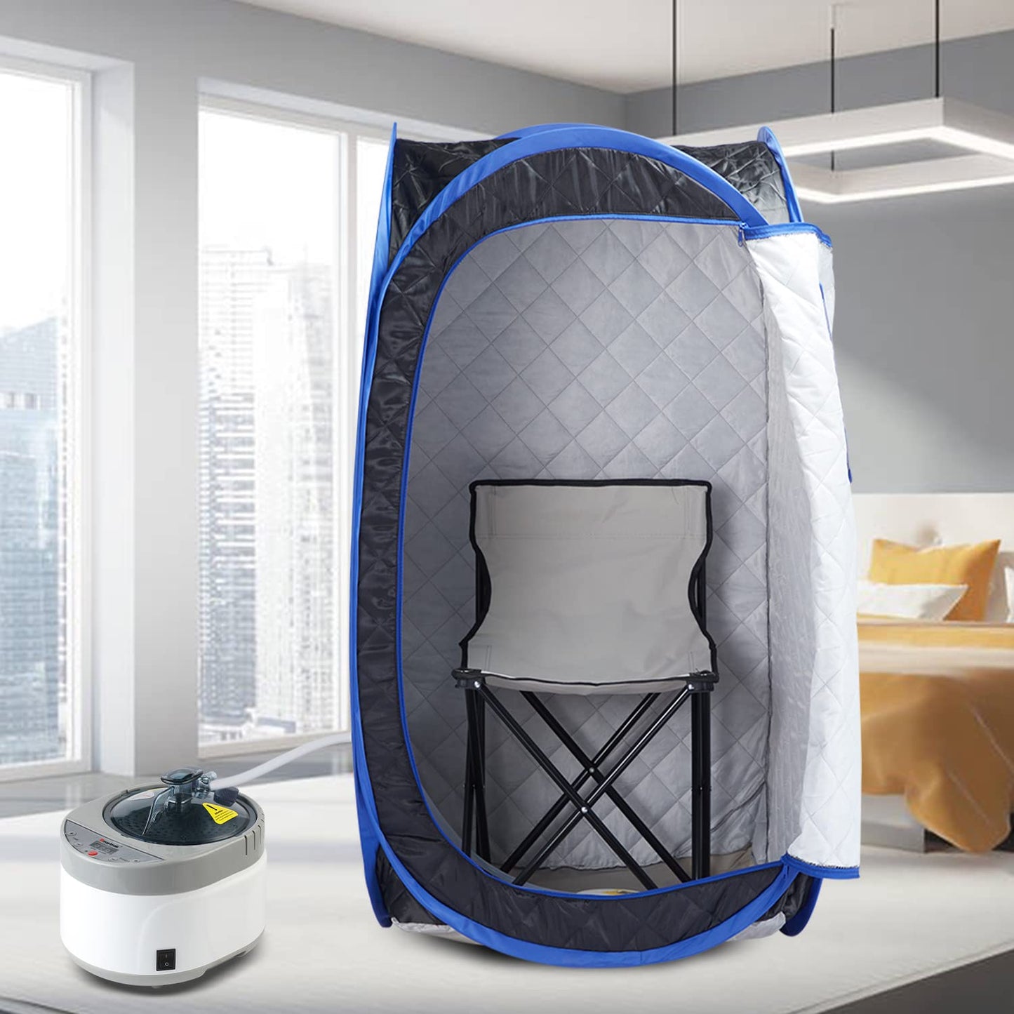 Smartmak Portable Steam Sauna Set, Foldable One Person SPA Tent with 4L Larger Steamer, Chair, Remote Control, Weight Loss&Detox-Black