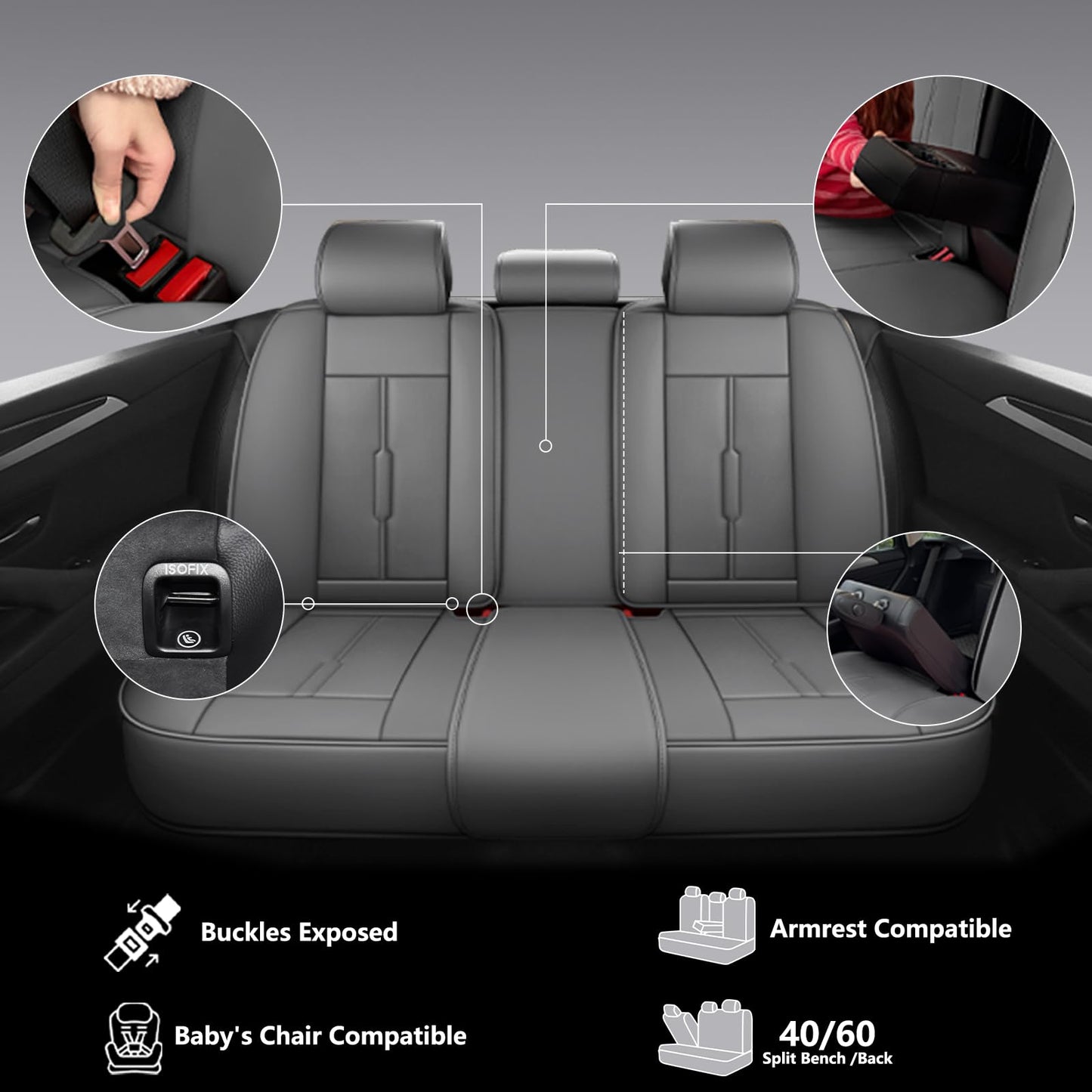 NS YOLO Universal Fit Full Coverage Leather Car Seat Covers for Cars,SUVs and Pick-up Trucks, Car Seat Protector,Automotive Seat Covers Full Set,Car Seat Cushion,Grey Seat Cover for 5 Seats