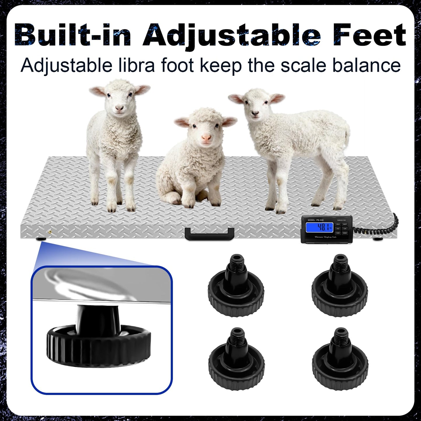 Togarhow 1100Lbs x 0.2Lbs Digital Livestock Scale Stainless Steel Non-Slip Platform Scale Electronic Heavy Duty Postal Shipping Scale for Large Pet Dog Goat Pig Cattle Sheep