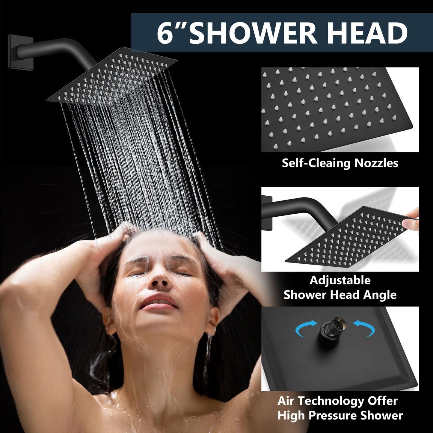 Aolemi Shower Faucet Set Ceiling Mount Shower System Rough-in Valve and Shower Trim Kit 2 in 1 Handheld Spray Push Button Diverter 10 and 6 Inch Dual Shower Head Matte Black