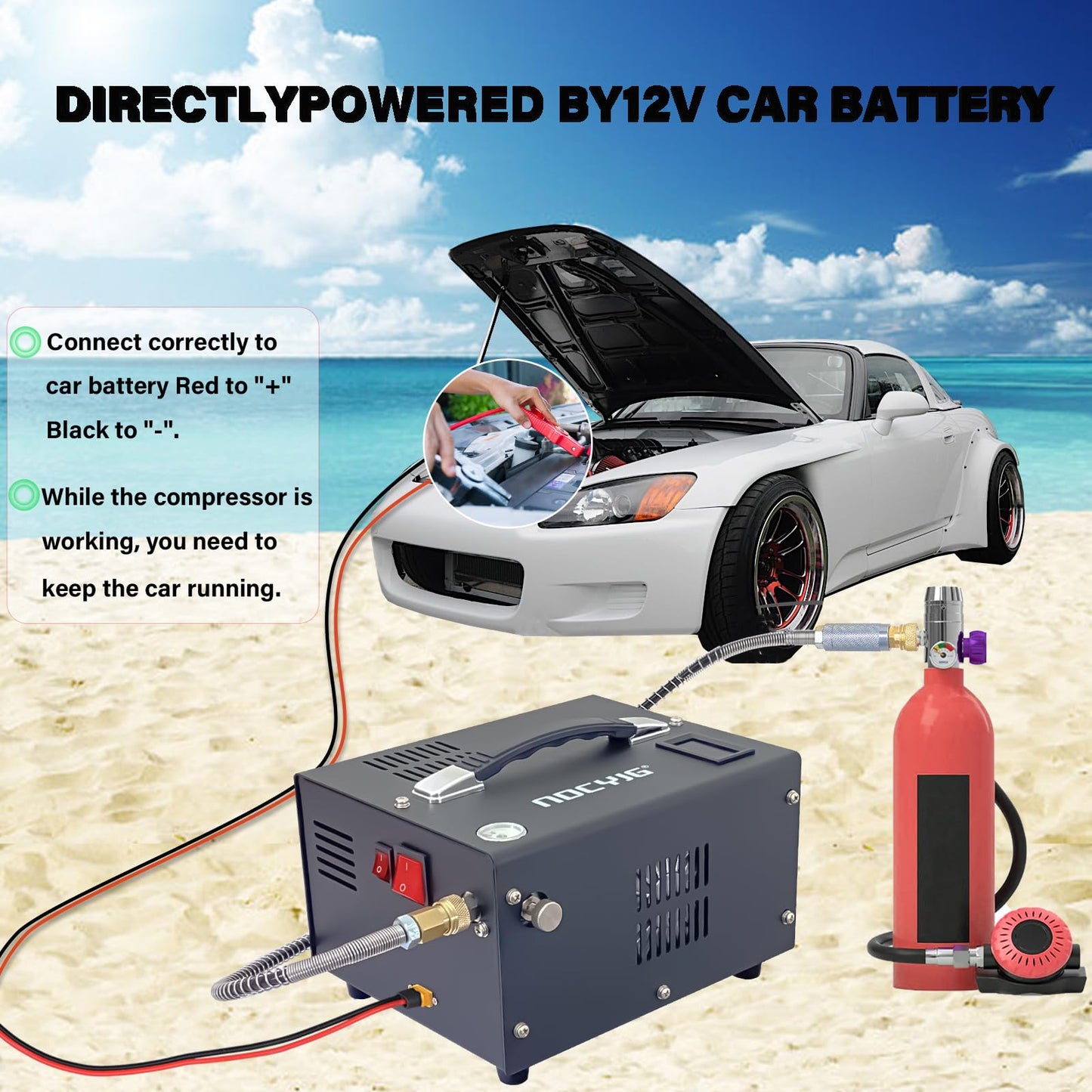 NDCYJG Pcp air compressor 4500PSI Portable Pcp Compressor 12V Dc/110V Ac Pcp Airgun Compressor Manual-stop w/External Power Adapter Built-in Fan Suitable for Paintball Air Rifle Scuba Bottle