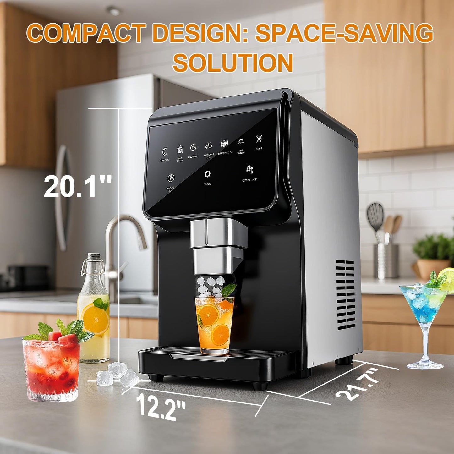 15" Wide Commercial Under Counter Ice Maker – 120 lbs/Day, 25 lb Storage Bin, Auto-Cleaning & 24H Timer, Gravity Drain, Built-in or Freestanding Stainless Steel Ice Machine for Home & Business
