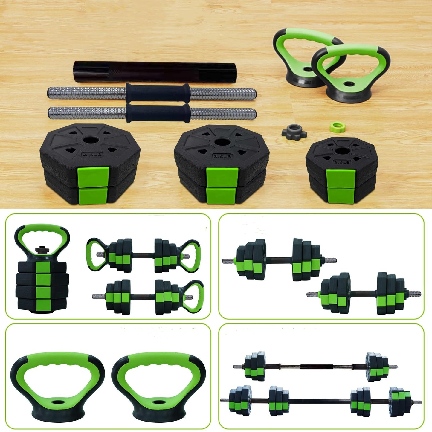 Adjustable Dumbbell Set, Exercise & Fitness Dumbbells, Adjustable Dumbbell Weights, Barbell Weight Set for Home Gym Exercise used as Dumbbells, Barbell or Kettlebells, Multiple Options
