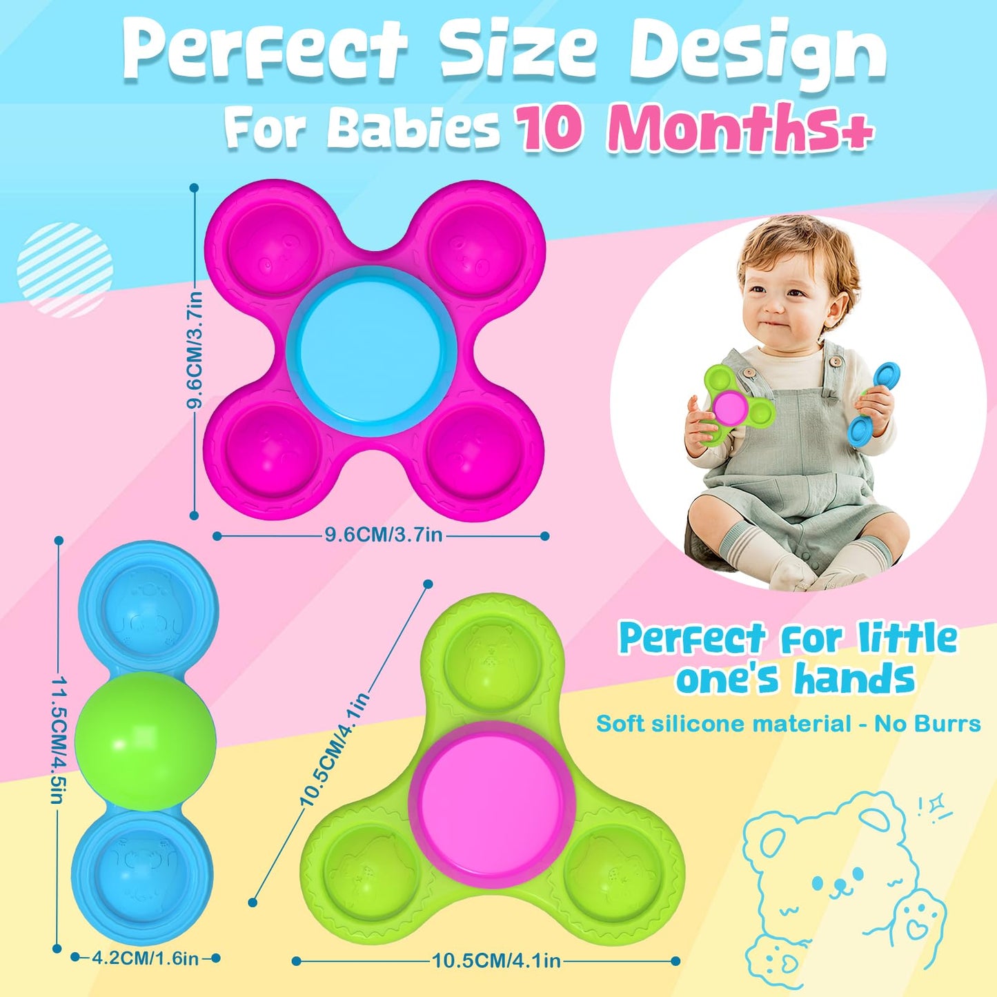 Guibola Spinner Toys for Babies, 3PCS | Suction Cup Spinner Toy for 1 2 Year Old Boys Girls | Suction Spinners Baby | Baby Toys 12-18 Months | Sensory Toy for Toddlers 1-3 (Cute Animals)