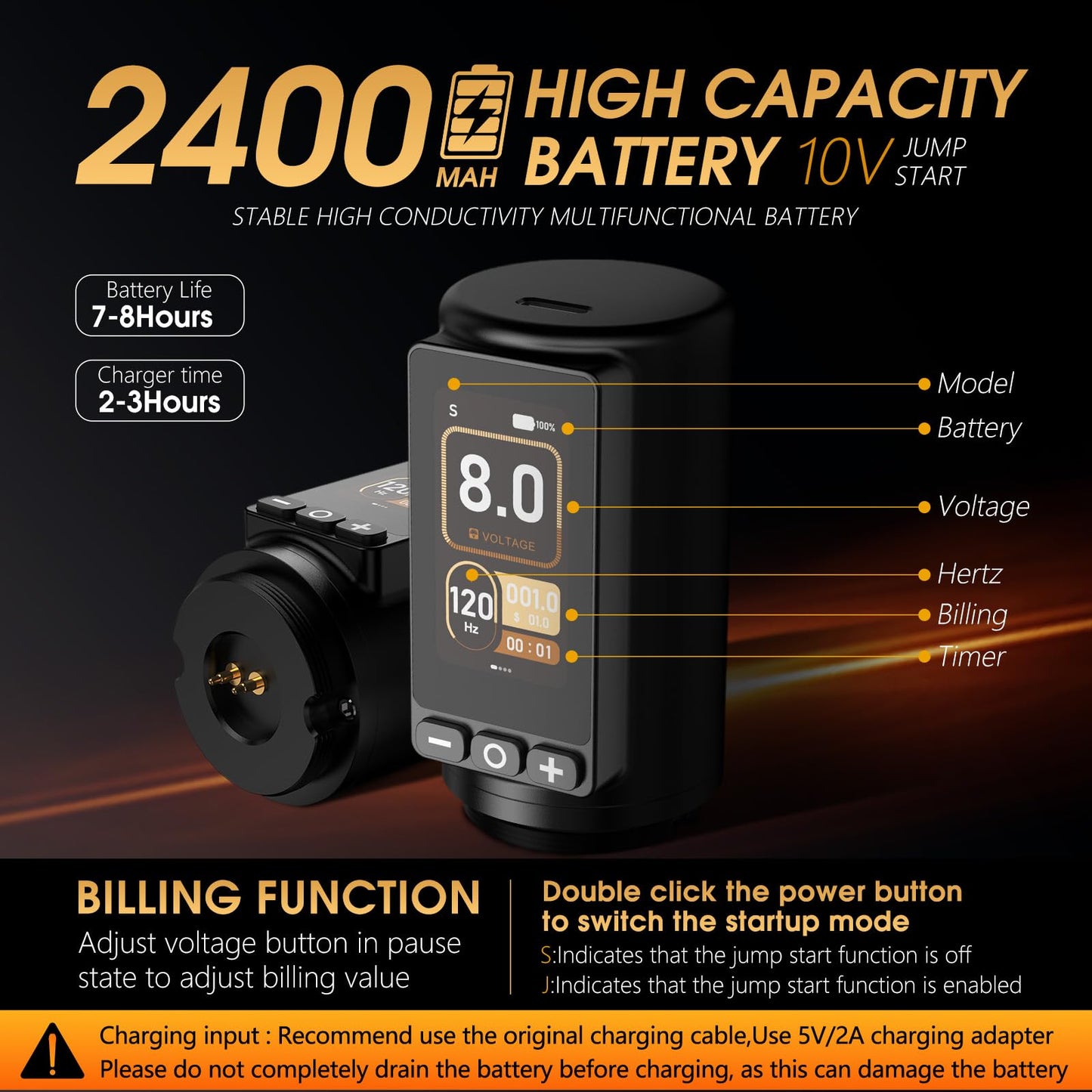 Ambition Soldier 270 Wireless Tattoo Machine, 270 g.cm Torque Brushless Motor Cordless Tattoo Gun, Rotary Tattoo Cartridge Pen with Dual 2400mAh Touchscreen Battery Supply for Artists