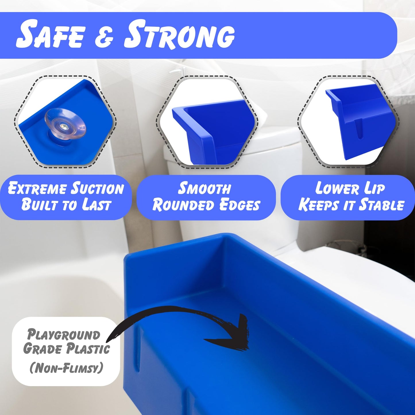 Tub Topper® Bathtub Splash Guard & Bath Shelf for Kids – Toddler Bath Tray, Bath Toys Storage & Ledge Organizer – Splash Guard for Bathtub with Suction Cups – Kids Bathroom Accessories (Blue)