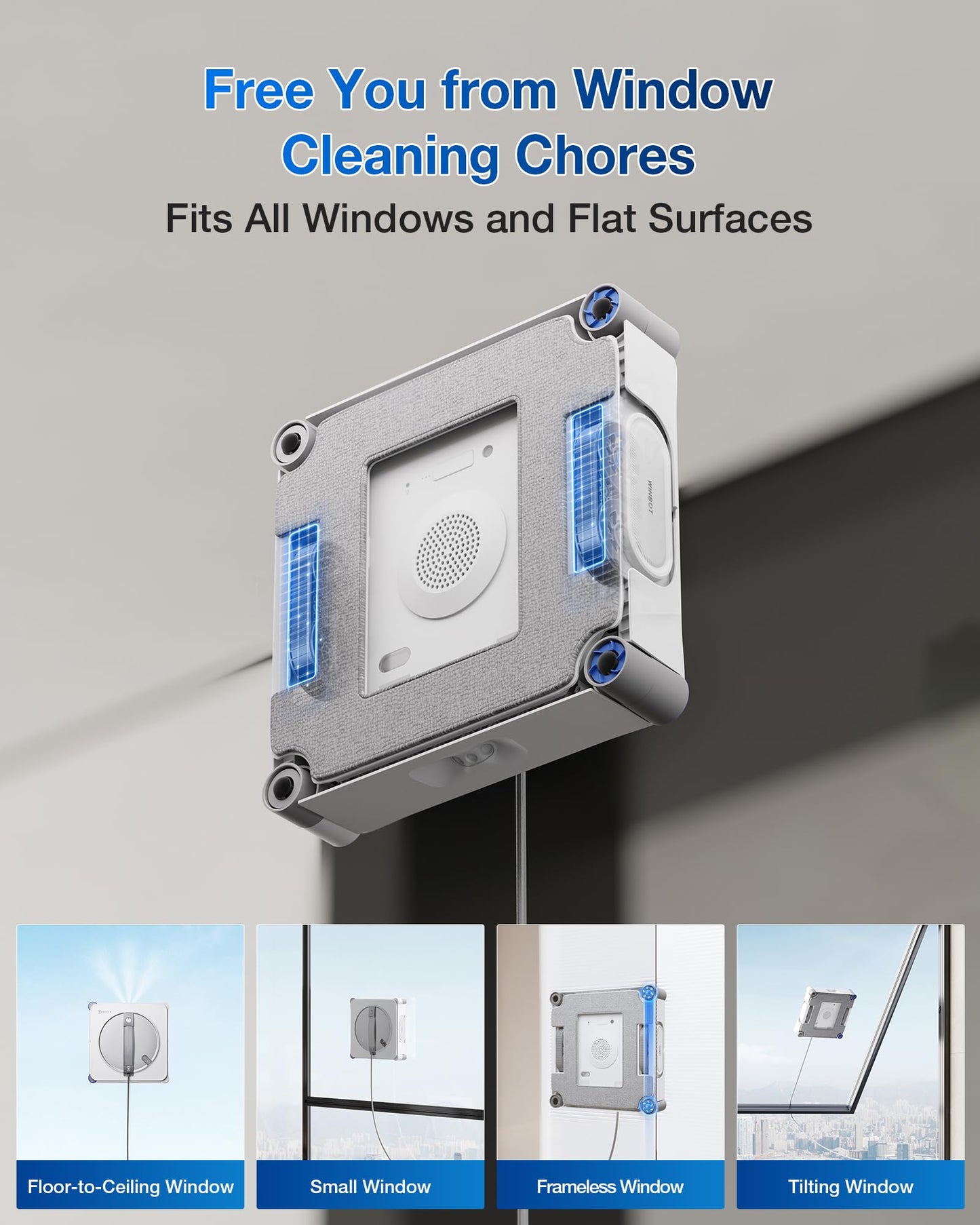 ECOVACS WINBOT W2S Window Cleaning Robot, Intelligent Edge-to-Edge Cleaning with TruEdge Scrubbers, 3 Water Nozzles, 10-Level Safety System, Win-SLAM 4.0 Route Planning, Even Climbing System