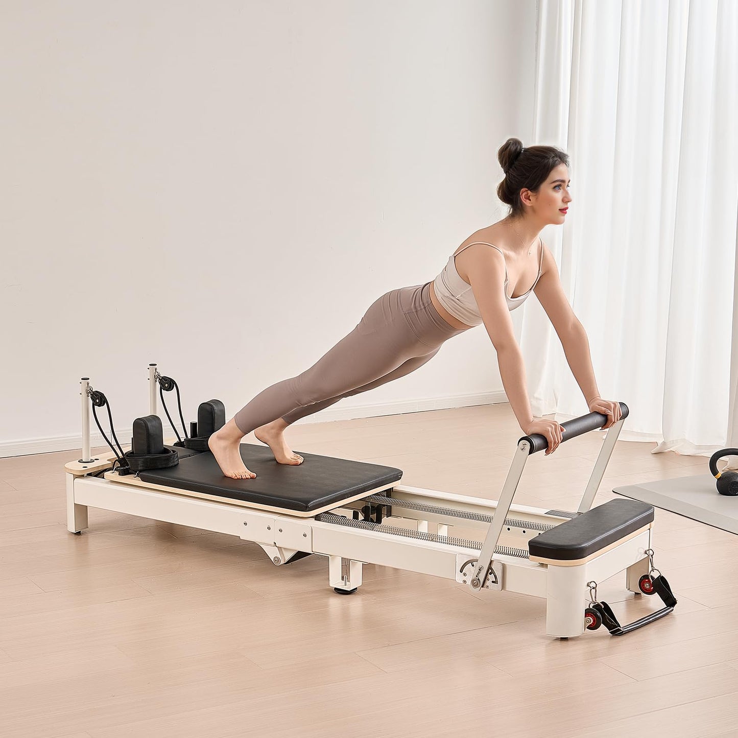 VEVOR Foldable Pilates Reformer Machine, Reformer Set with Sitting Box, Pilates Bed with Dual Resistance- Spring & Cord, for Advanced Users & Beginners Home Gym Studio, Up to 400 LBS