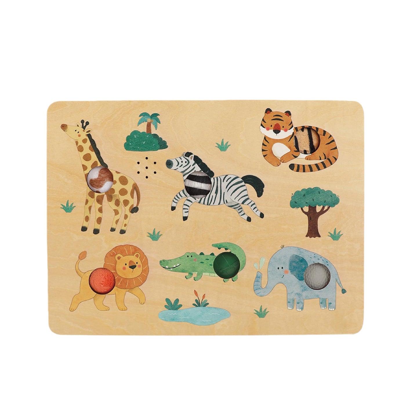 Freniland Press-to-Play Wild Animal Sound Puzzle for Toddlers, Wooden Safari Sound Board with Push Buttons, Montessori Learning Toy for 18M+