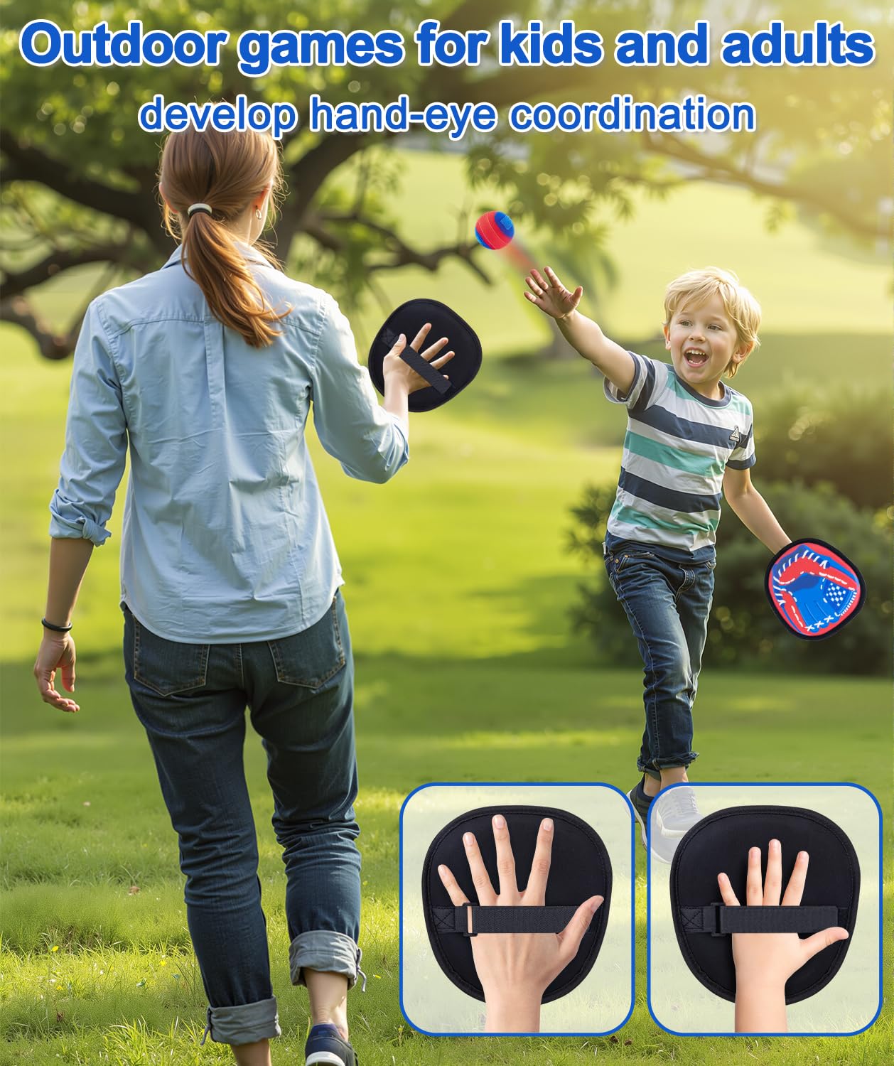 Qrooper Toss and Catch Game Ball Set Toddler Toys for 3 4 5 6 7 8 Year Old Boys Girls Birthday Gift, Yard Games Pool Outdoor Beach Toys for Kids Ages 4-8 Baseball Glove