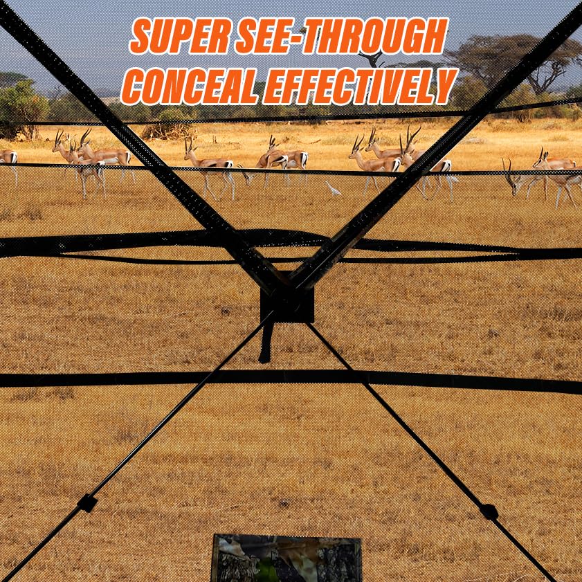 GOTRUTH Hunting Blind 270°See Through Ground Blind with Full Open Door, 3-4 Person Pop Up Deer Blind for Hunting with Carry Bag, Portable Resilient Hunting Tent for Turkey and Deer (Camouflage)